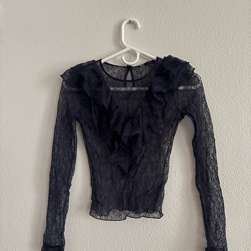 ZARA Blue Lace Ruffle Top